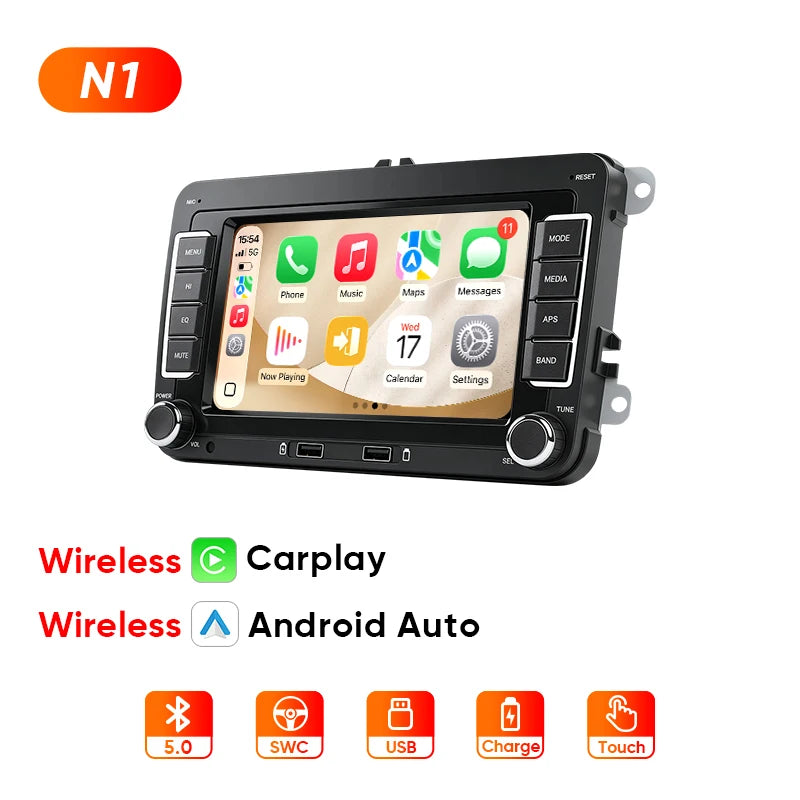 Autoradio Touch Screen for VW Golf 5 T5 Polo 5 Passat B6 B7 Tiguan Jetta MK6 Wireless Carplay Android Auto Mirror Link FM USB Intelligent Multimedia Display Multimédia Voiture Accessoires Coche Pantalla Vehículo Systèmes Intelligents Auto 2 Din 7In