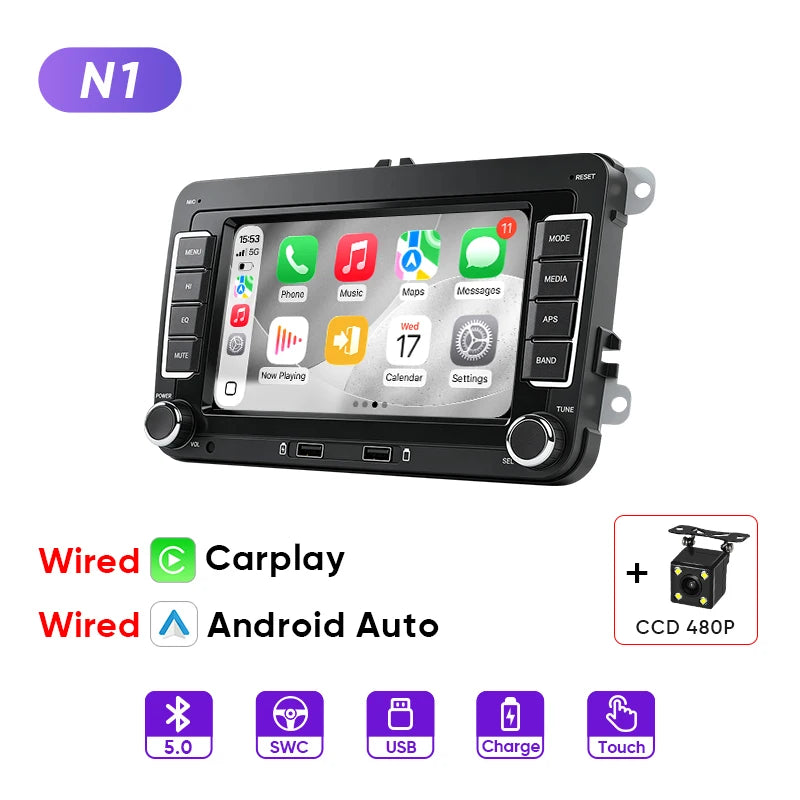 Autoradio Touch Screen for VW Golf 5 T5 Polo 5 Passat B6 B7 Tiguan Jetta MK6 Wireless Carplay Android Auto Mirror Link FM USB Intelligent Multimedia Display Multimédia Voiture Accessoires Coche Pantalla Vehículo Systèmes Intelligents Auto 2 Din 7In