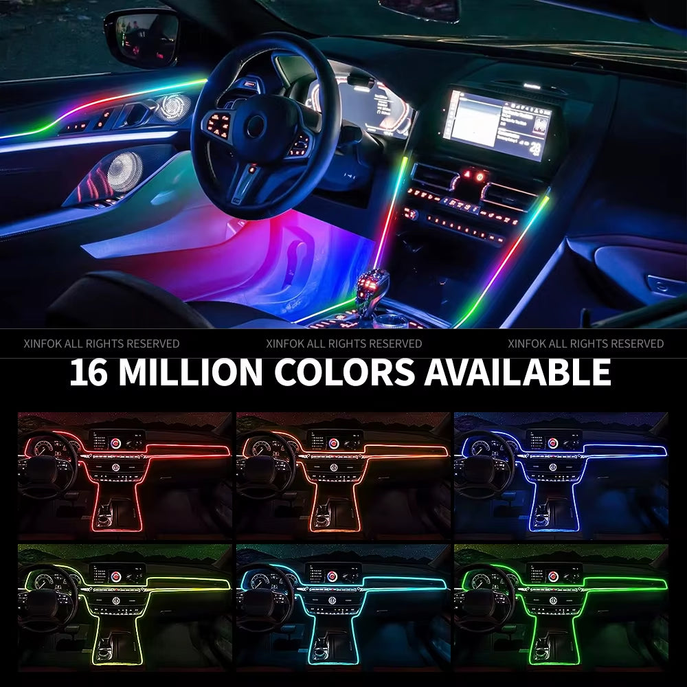 43.31 Inch Streamer Car Ambient Lights RGB 64 Color Universal LED Interior Hidden under Acrylic Strip Symphony Atmosphere Lamp
