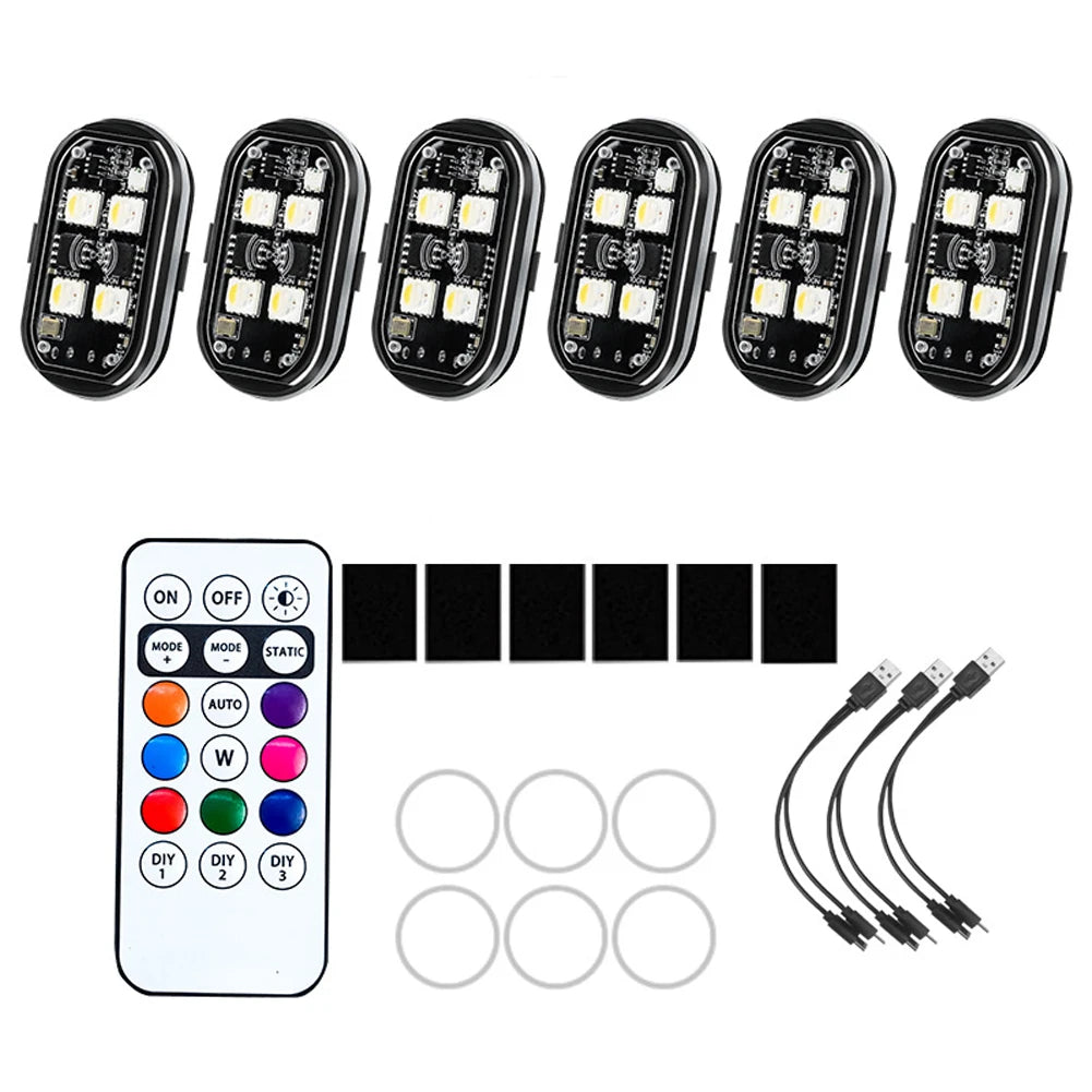 1-8Pcs Wireless LED Strobe Lights Car Decor Atmosphere Light 8 Colors Rechargeable Led Lights Anti-Collision LED Warning Light