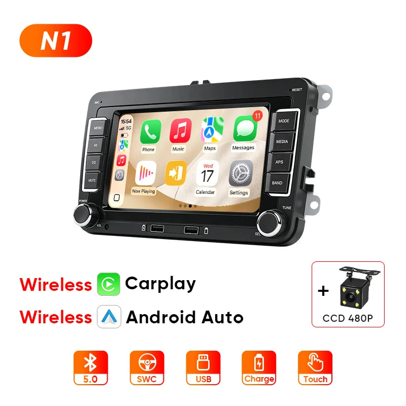 Autoradio Touch Screen for VW Golf 5 T5 Polo 5 Passat B6 B7 Tiguan Jetta MK6 Wireless Carplay Android Auto Mirror Link FM USB Intelligent Multimedia Display Multimédia Voiture Accessoires Coche Pantalla Vehículo Systèmes Intelligents Auto 2 Din 7In
