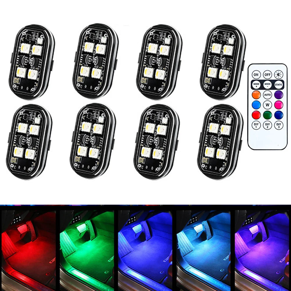 1-8Pcs Wireless LED Strobe Lights Car Decor Atmosphere Light 8 Colors Rechargeable Led Lights Anti-Collision LED Warning Light