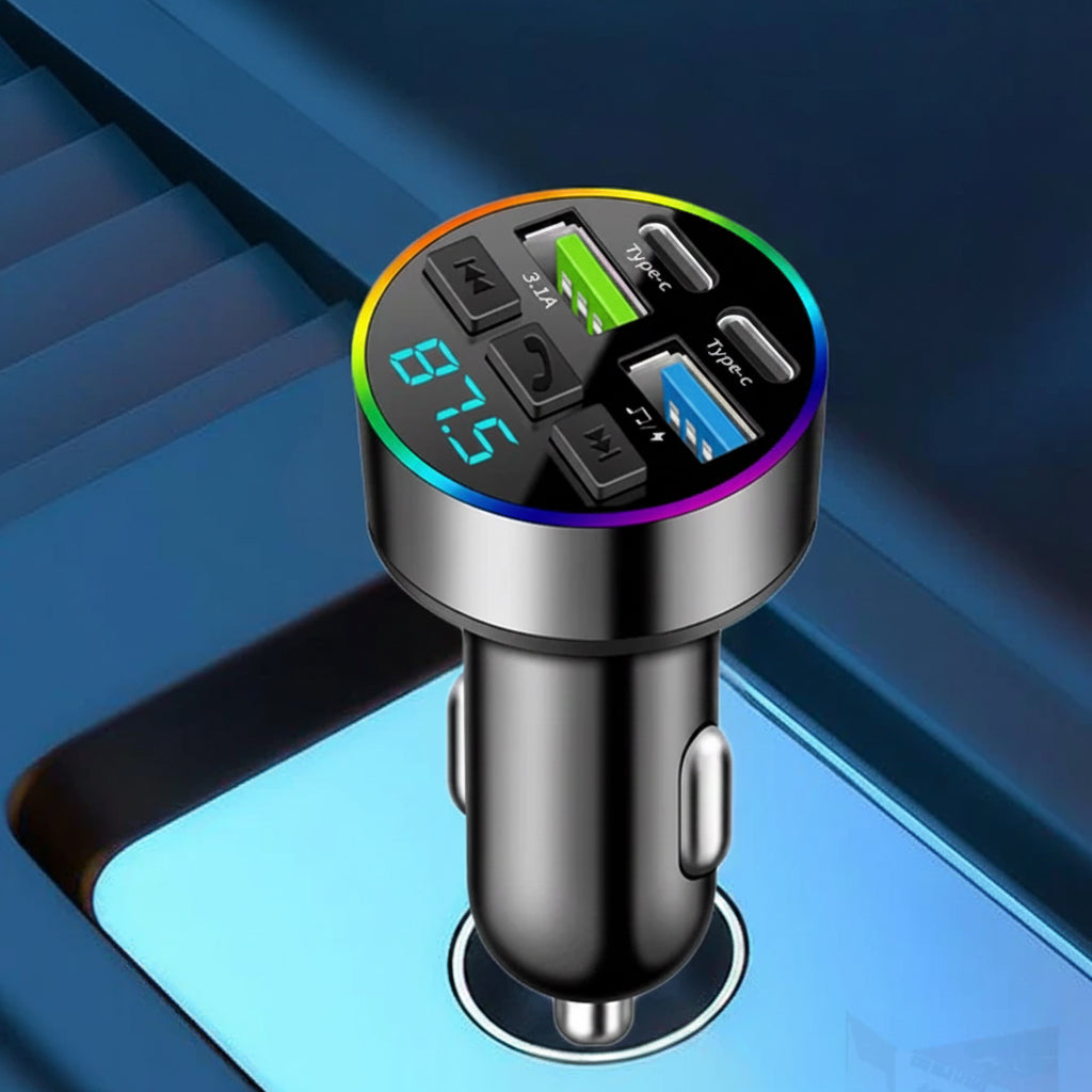 66W Fast Charge Bluetooth 5.0 FM Transmitter 4 Ports (Dual Usb+Type-C) RGB Ambient Light Handsfree Car MP3 Player